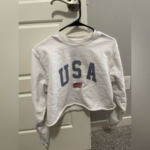 Brandy Melville White USA Cropped Sweatshirt